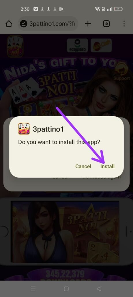 installation process of 3 patti no 1 apk game 